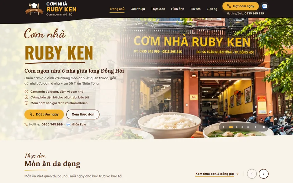 Giao diện website Cơm Nhà Ruby Ken