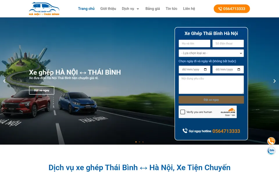Giao diện website Xe Ghép Thái Bình