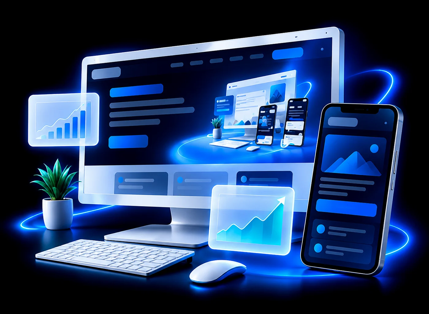Minh hoạ website hiển thị trên máy tính và điện thoại