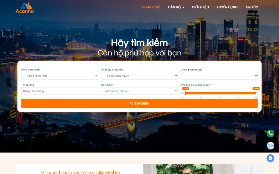 Giao diện website Acanho