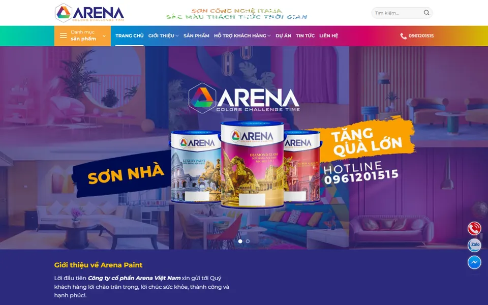 Giao diện website Sơn Arena