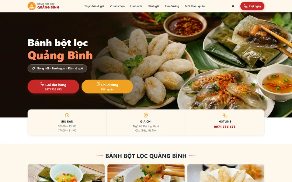 Giao diện website Bánh Bột Lọc Quảng Bình
