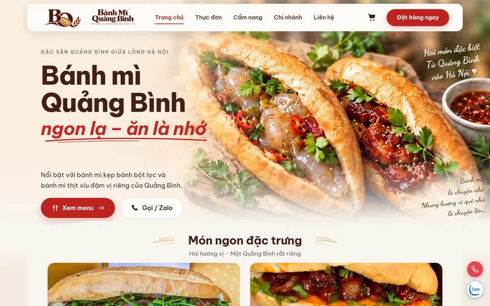 Giao diện website Bánh Mì Quảng Bình