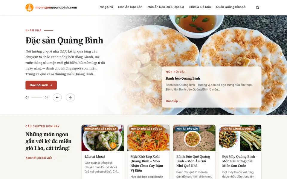 Giao diện website Món Ngon Quảng Bình