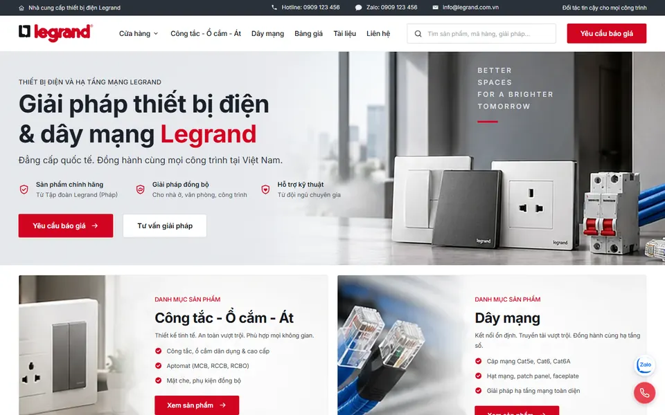 Giao diện website Thiết bị điện Legrand