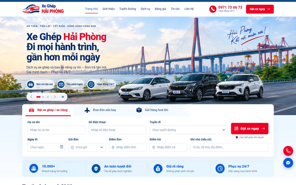 Giao diện website Xe Ghép Hải Phòng