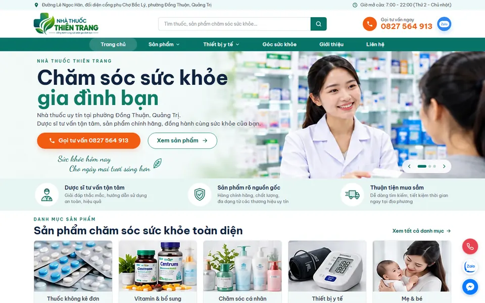 Giao diện website Nhà thuốc Thiên Trang