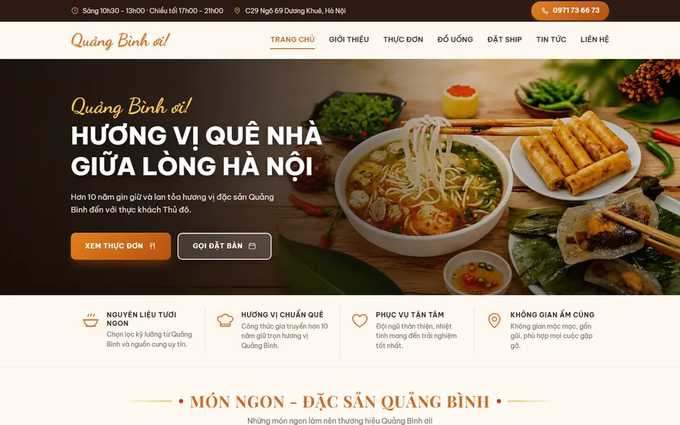 Giao diện website Quán Quảng Bình Ơi