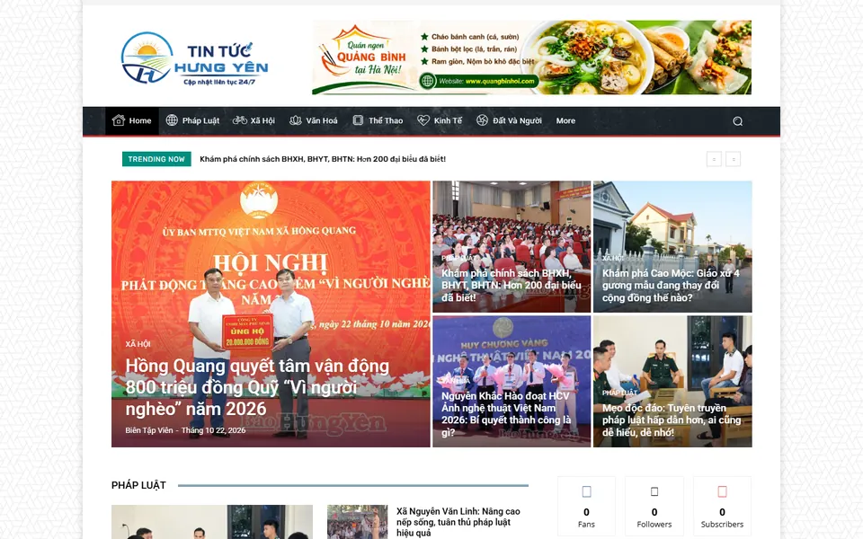 Giao diện website Tin Tức Hưng Yên 247