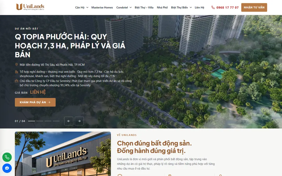 Giao diện website Unilands