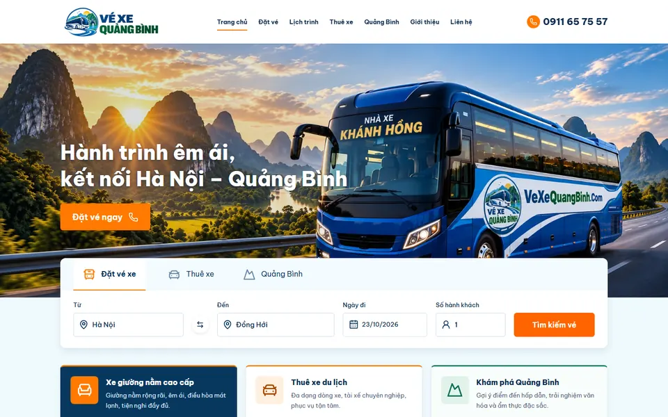Giao diện website Nhà Xe Khánh Hồng